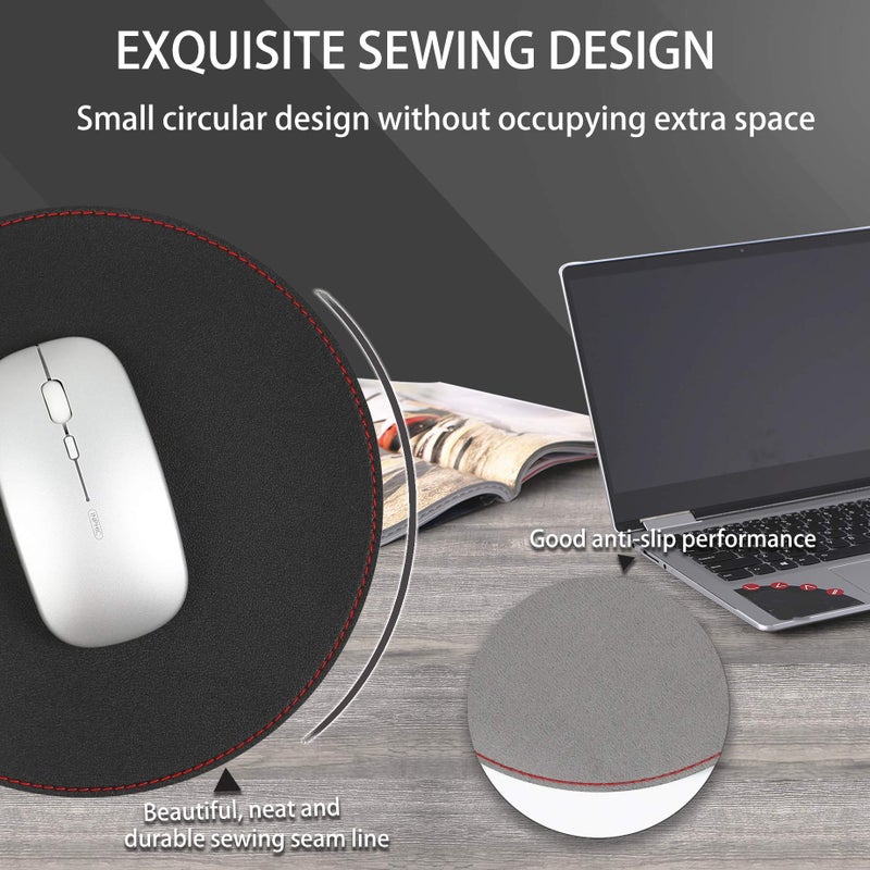 YSAGi 2 Pack Mouse Pads, Ultra Thin Waterproof PVC Leather Mouse Pad,Stitched Edges,Works for Computers, Laptop,All Types of Mouse pad, Office/Home(8.66'',2 Pack, Black) - Image 5